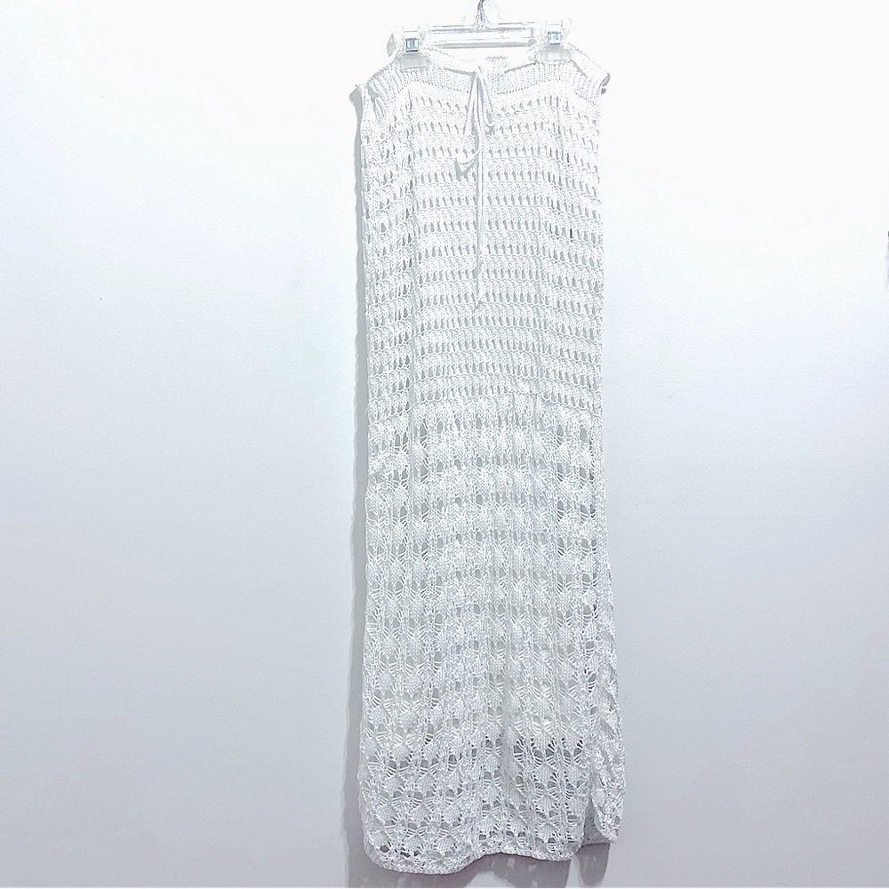 Women’s White Knit Crochet Maxi Skirt